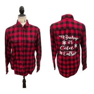 Faded Glory Red and Black Plaid Shirt